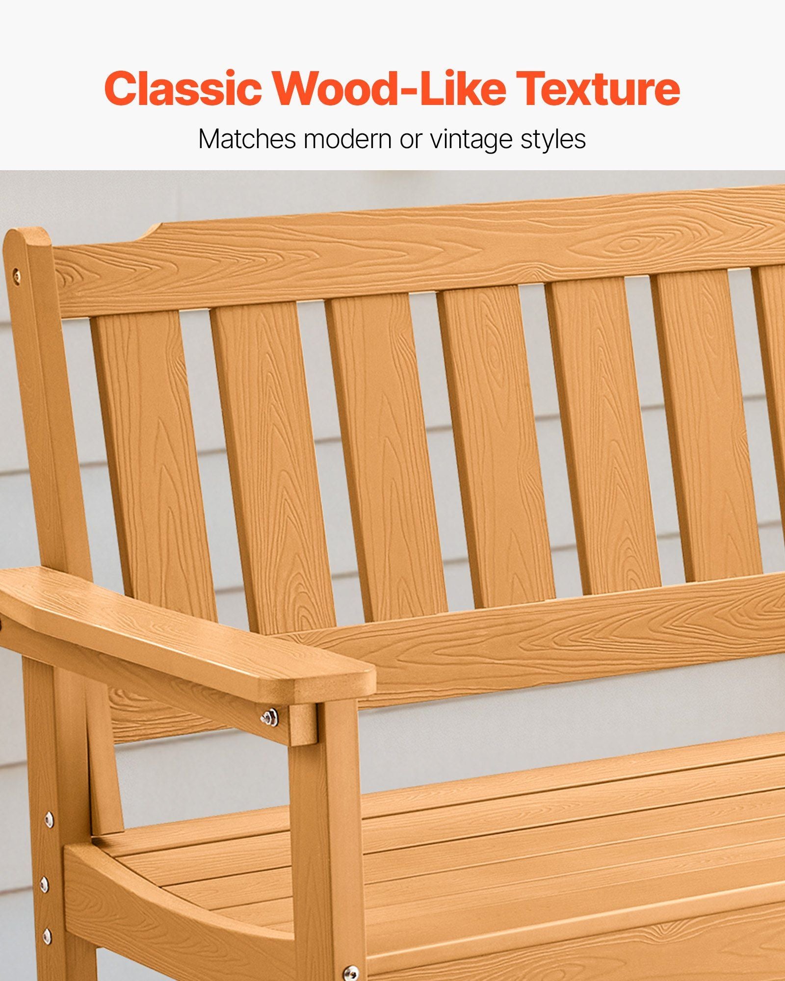 Outdoor Bench, 128 cm, 363 kg Weight Capacity for 2-3 Persons, Weatherproof Plastic Frame with Backrest and V952-GYZYSLYMSSTBEEBDW001V0