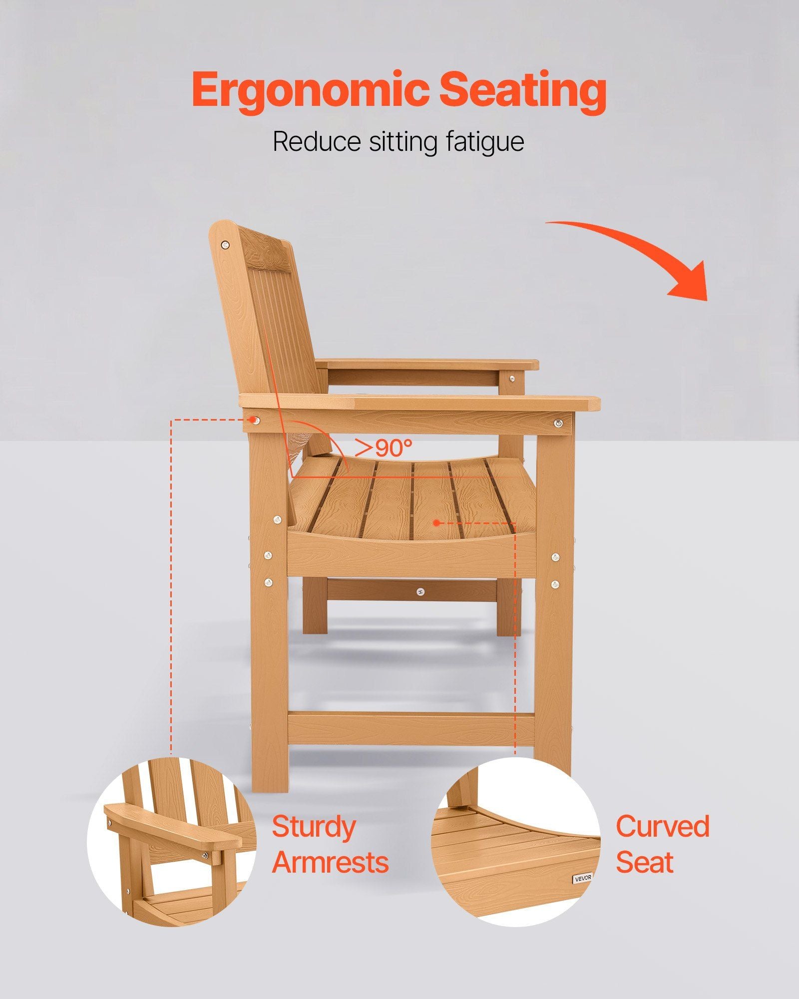 Outdoor Bench, 128 cm, 363 kg Weight Capacity for 2-3 Persons, Weatherproof Plastic Frame with Backrest and V952-GYZYSLYMSSTBEEBDW001V0
