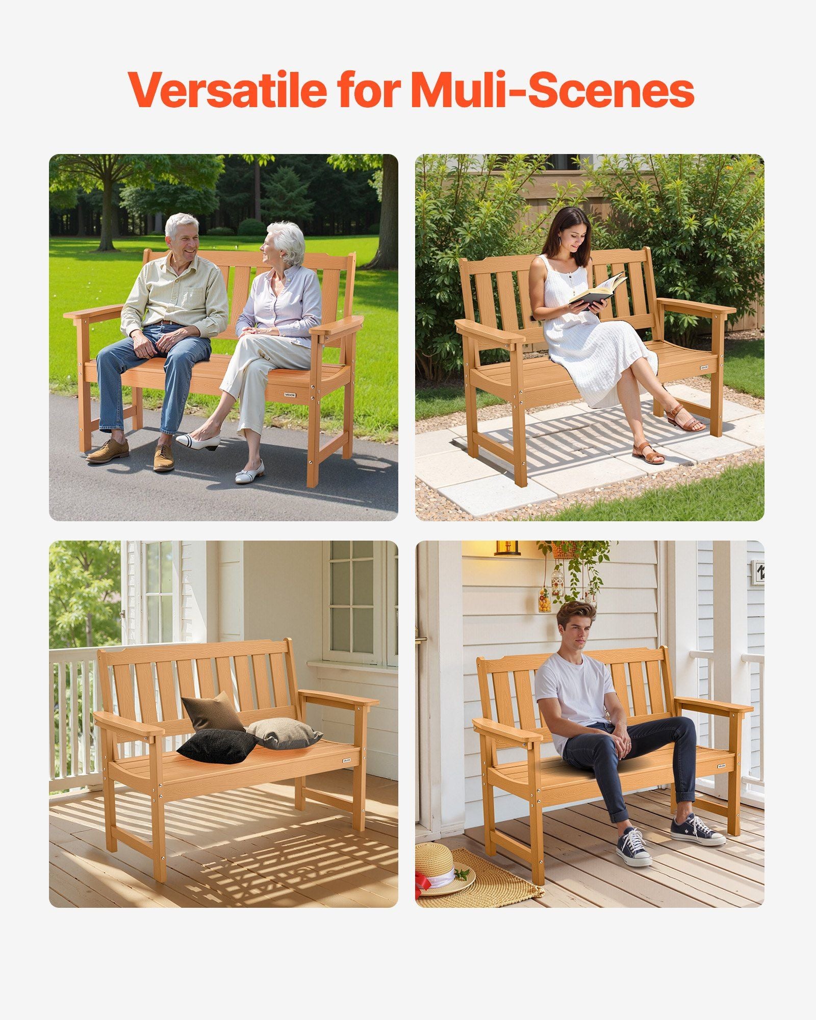 Outdoor Bench, 128 cm, 363 kg Weight Capacity for 2-3 Persons, Weatherproof Plastic Frame with Backrest and V952-GYZYSLYMSSTBEEBDW001V0