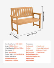 Outdoor Bench, 128 cm, 363 kg Weight Capacity for 2-3 Persons, Weatherproof Plastic Frame with Backrest and V952-GYZYSLYMSSTBEEBDW001V0
