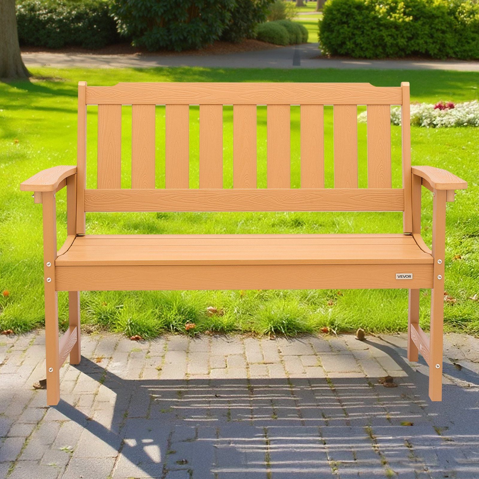 Outdoor Bench, 128 cm, 363 kg Weight Capacity for 2-3 Persons, Weatherproof Plastic Frame with Backrest and V952-GYZYSLYMSSTBEEBDW001V0