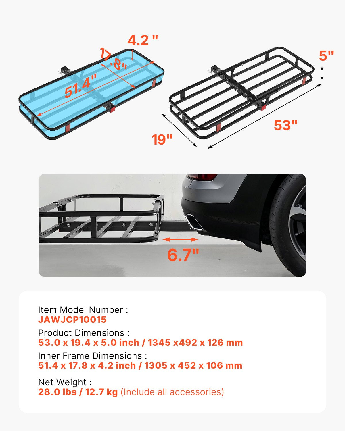 53" x 19" x 5", Hitch Cargo Carrier, 500 lbs Capacity Hitch Cargo Carrier with Hitch Stabilizer & Ratchet V952-GZBDPDECKFGZDVRAOV0