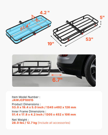 53" x 19" x 5", Hitch Cargo Carrier, 500 lbs Capacity Hitch Cargo Carrier with Hitch Stabilizer & Ratchet V952-GZBDPDECKFGZDVRAOV0