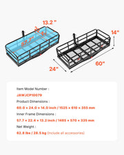 60" x 24" x 14", Hitch Cargo Carrier, 500 lbs Capacity Hitch Cargo Carrier with Anti-Rattle Hitch Stabilizer, V952-GZBDPDECKFGZO1MA7V0