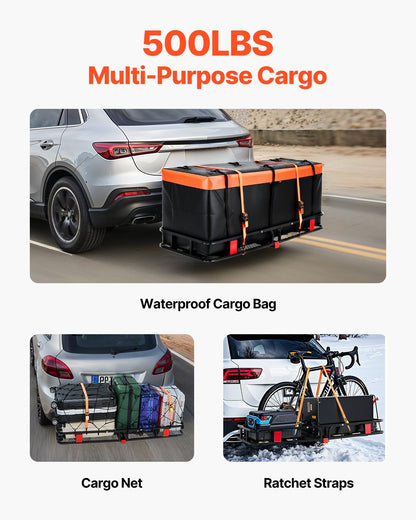 60" x 24" x 6", Hitch Cargo Carrier, 500 lbs Capacity Hitch Cargo Carrier with Cargo Net with Hook & V952-GZBDPDECKFGZR2EQ5V0
