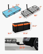 60" x 24" x 6", Hitch Cargo Carrier, 500 lbs Capacity Hitch Cargo Carrier with Cargo Net with Hook & V952-GZBDPDECKFGZR2EQ5V0