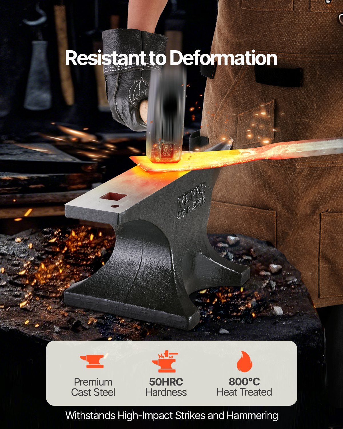 Single Horn Anvil, 55lbs Cast Steel Anvil, High Hardness Rugged Round Horn Anvil for Blacksmiths, with Large V952-GZDJG25KG000U4QUNV0