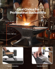 Single Horn Anvil, 55lbs Cast Steel Anvil, High Hardness Rugged Round Horn Anvil for Blacksmiths, with Large V952-GZDJG25KG000U4QUNV0