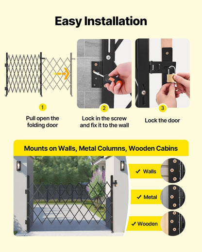 Single Folding Security Gate, Lockable Scissor Gate with 360 degree Swivel Casters, Outdoor Barricade Steel V952-GZDZDAQM51575LJAZ001V0