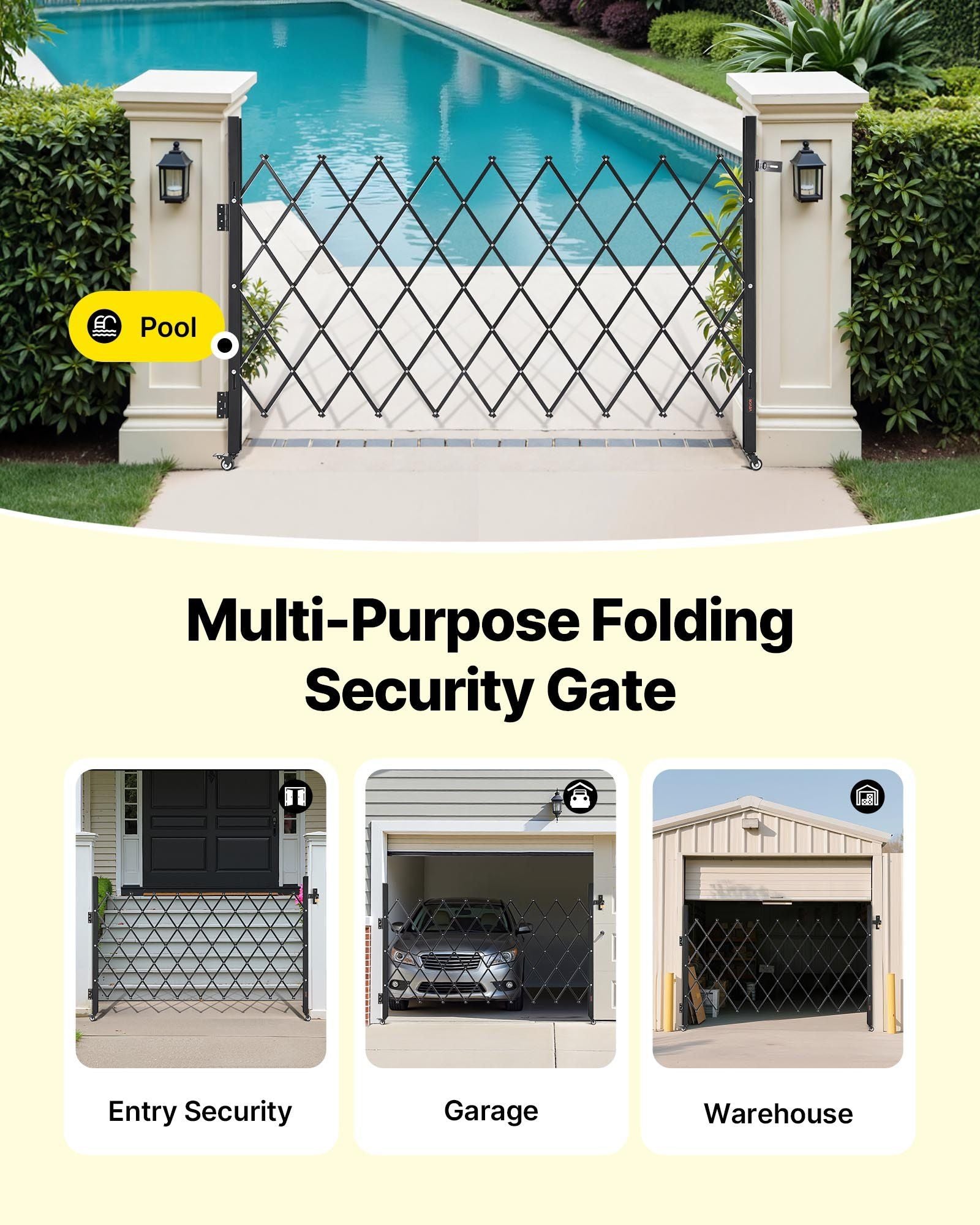 Single Folding Security Gate, Lockable Scissor Gate with 360 degree Swivel Casters, Outdoor Barricade Steel V952-GZDZDAQM51575LJAZ001V0