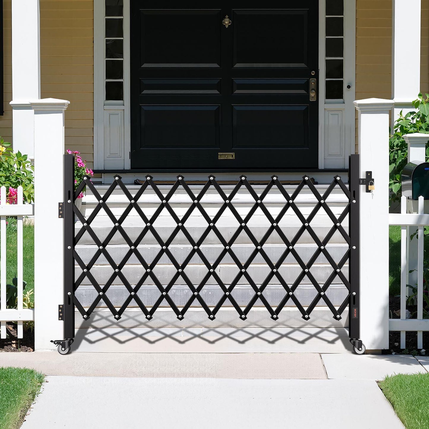 Single Folding Security Gate, Lockable Scissor Gate with 360 degree Swivel Casters, Outdoor Barricade Steel V952-GZDZDAQM51575LJAZ001V0