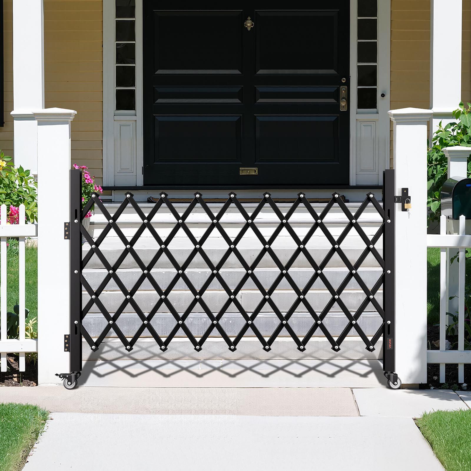 Single Folding Security Gate, Lockable Scissor Gate with 360 degree Swivel Casters, Outdoor Barricade Steel V952-GZDZDAQM51575LJAZ001V0