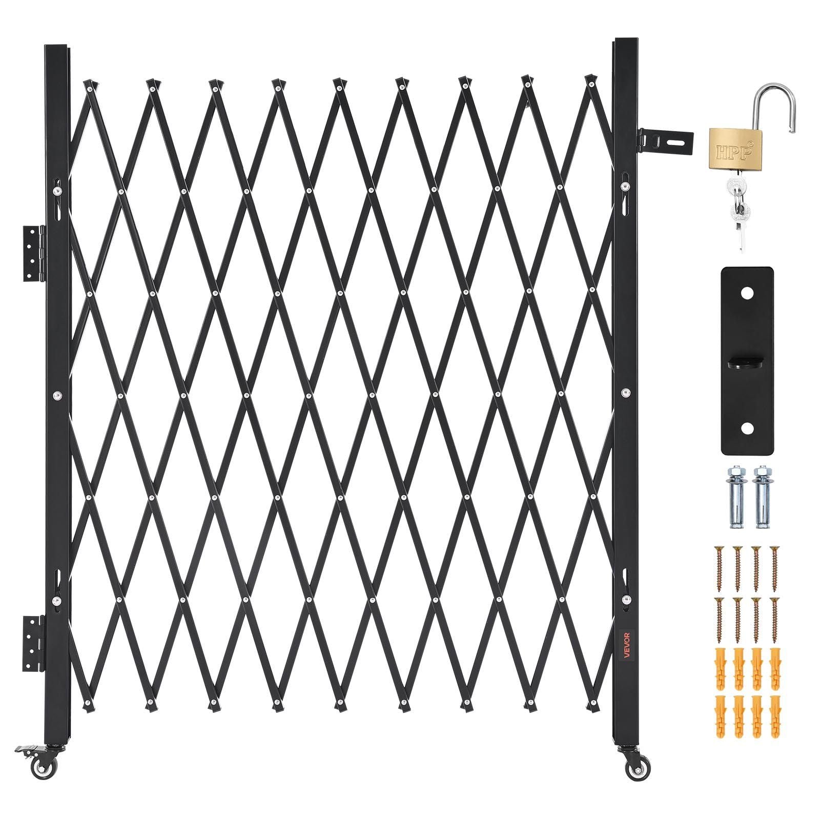Single Folding Security Gate, Lockable Scissor Gate with 360 degree Swivel Casters, Outdoor Barricade Steel V952-GZDZDAQM51575LJAZ001V0
