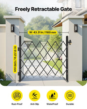 Single Folding Security Gate, Lockable Scissor Gate with 360 degree Swivel Casters, Outdoor Barricade Steel V952-GZDZDAQM5157HX49X001V0