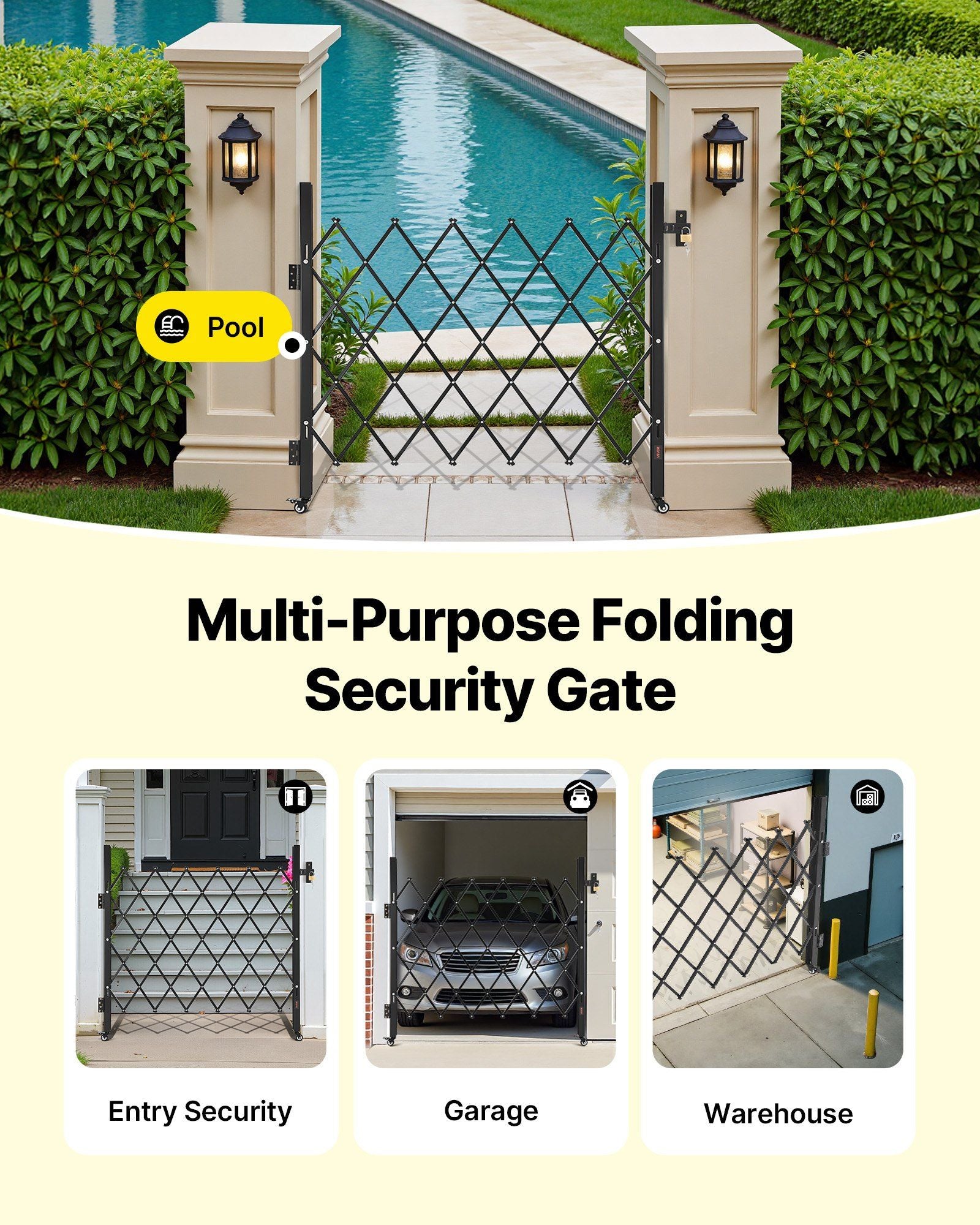 Single Folding Security Gate, Lockable Scissor Gate with 360 degree Swivel Casters, Outdoor Barricade Steel V952-GZDZDAQM5157HX49X001V0