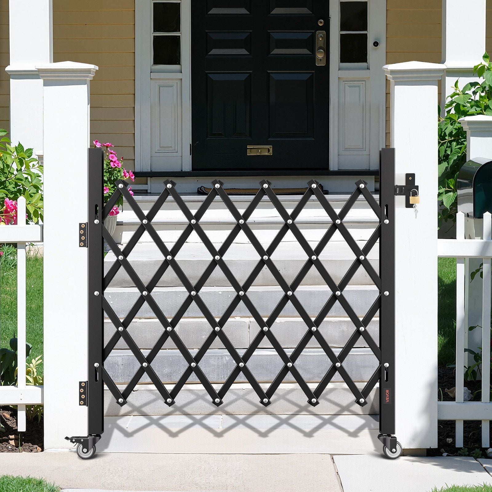 Single Folding Security Gate, Lockable Scissor Gate with 360 degree Swivel Casters, Outdoor Barricade Steel V952-GZDZDAQM5157HX49X001V0