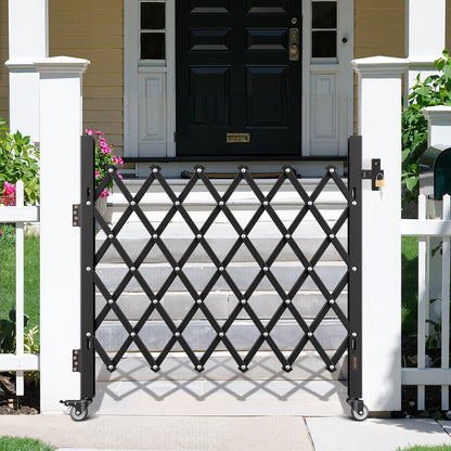 Single Folding Security Gate, Lockable Scissor Gate with 360 degree Swivel Casters, Outdoor Barricade Steel V952-GZDZDAQM5157HX49X001V0