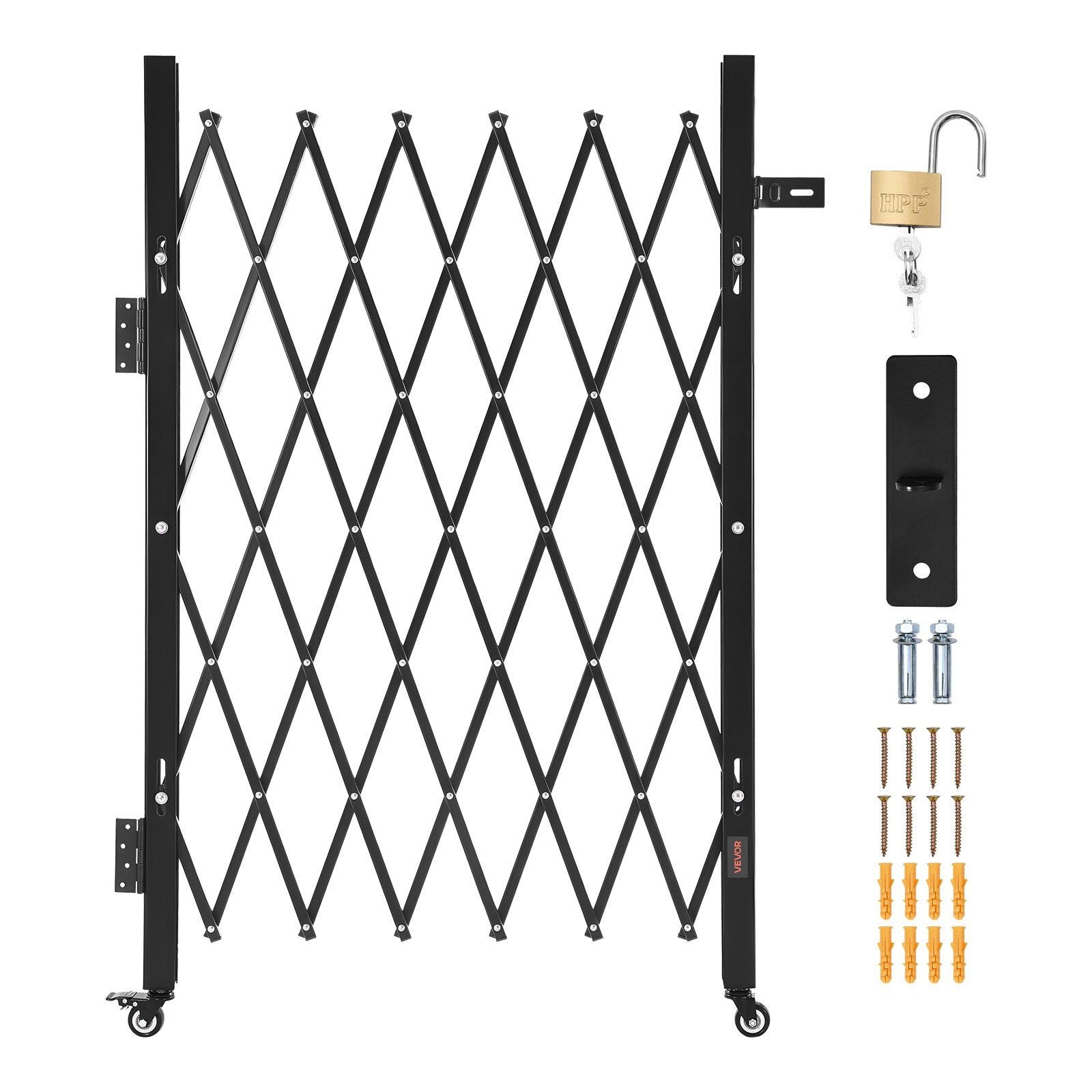 Single Folding Security Gate, Lockable Scissor Gate with 360 degree Swivel Casters, Outdoor Barricade Steel V952-GZDZDAQM5157HX49X001V0