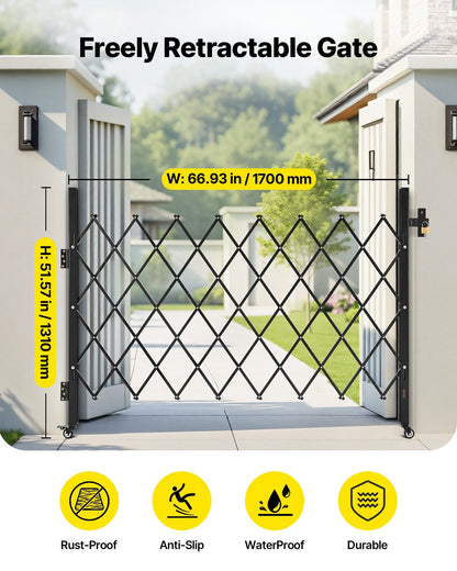 Single Folding Security Gate, Lockable Scissor Gate with 360 degree Swivel Casters, Outdoor Barricade Steel V952-GZDZDAQM5157ODKJ1001V0