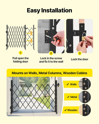 Single Folding Security Gate, Lockable Scissor Gate with 360 degree Swivel Casters, Outdoor Barricade Steel V952-GZDZDAQM5157ODKJ1001V0