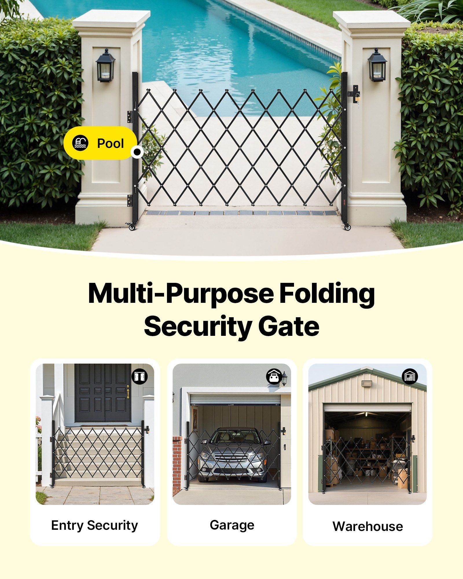 Single Folding Security Gate, Lockable Scissor Gate with 360 degree Swivel Casters, Outdoor Barricade Steel V952-GZDZDAQM5157ODKJ1001V0