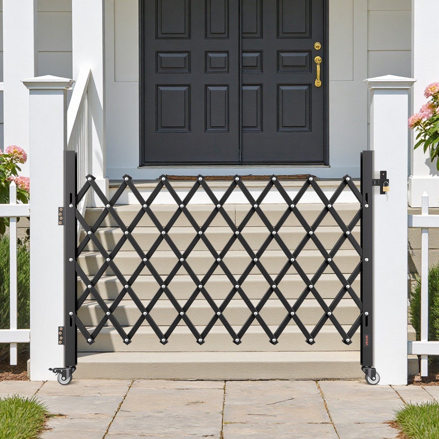 Single Folding Security Gate, Lockable Scissor Gate with 360 degree Swivel Casters, Outdoor Barricade Steel V952-GZDZDAQM5157ODKJ1001V0