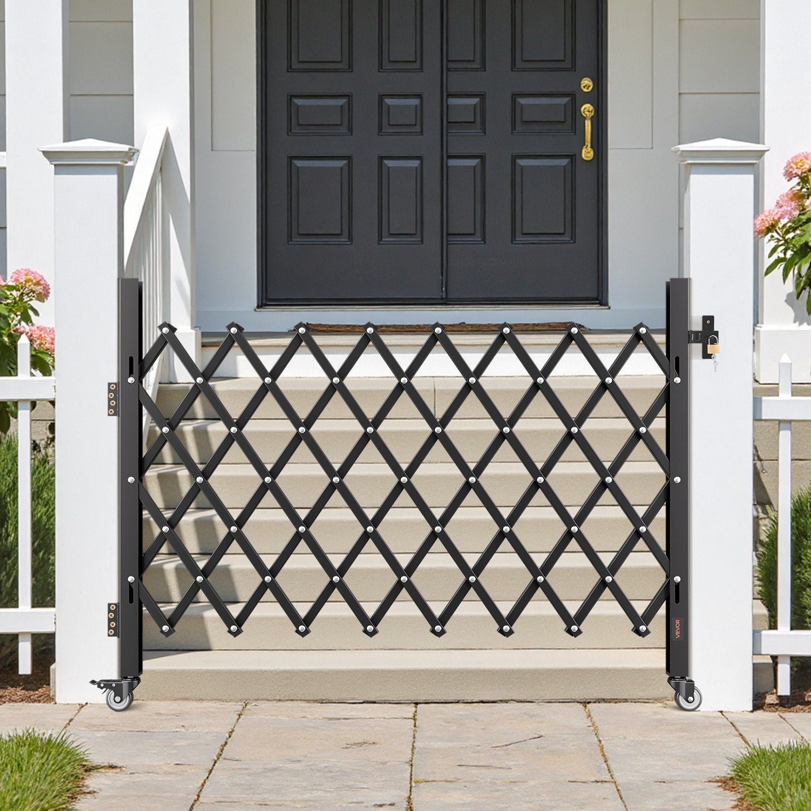 Single Folding Security Gate, Lockable Scissor Gate with 360 degree Swivel Casters, Outdoor Barricade Steel V952-GZDZDAQM5157ODKJ1001V0