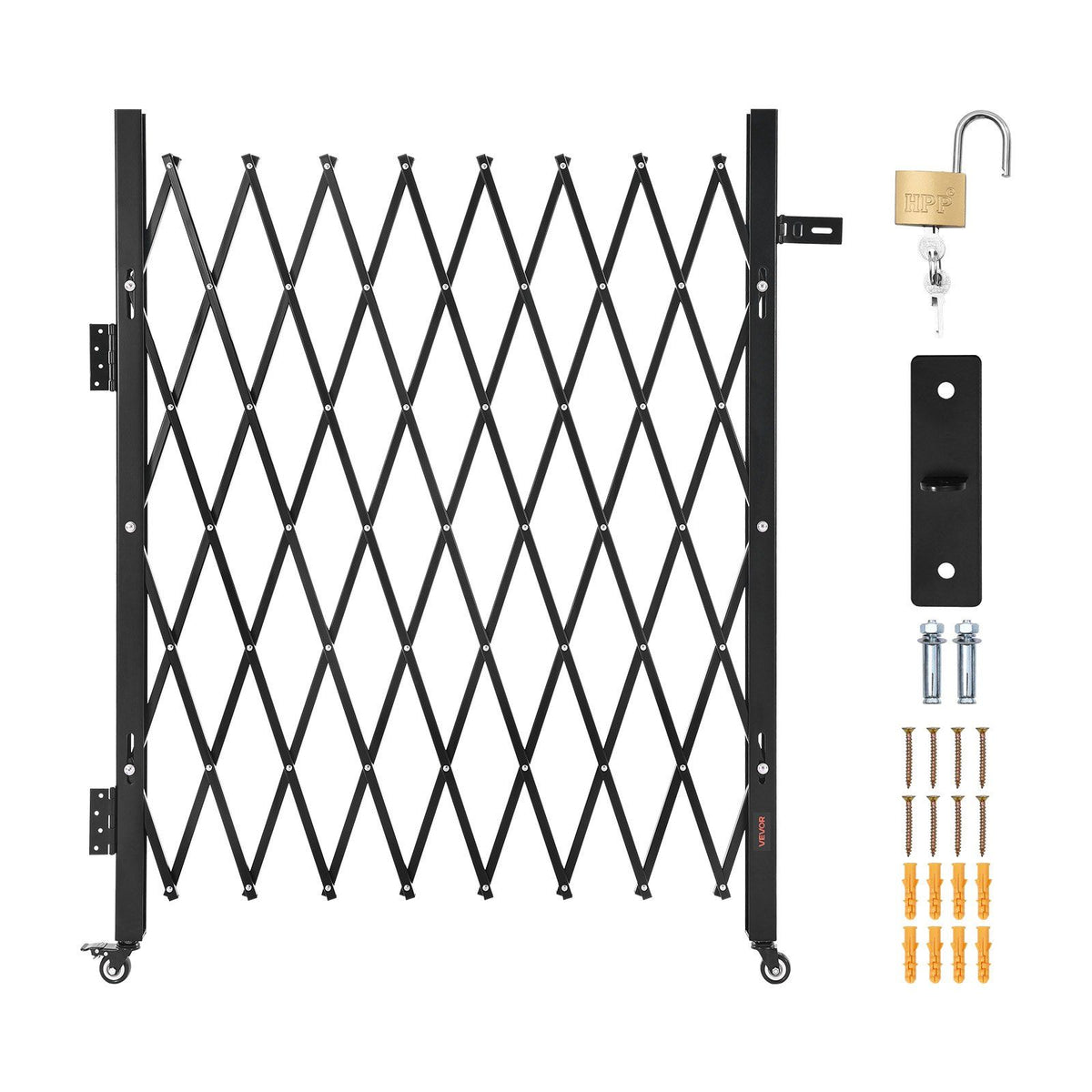 Single Folding Security Gate, Lockable Scissor Gate with 360 degree Swivel Casters, Outdoor Barricade Steel V952-GZDZDAQM5157ODKJ1001V0