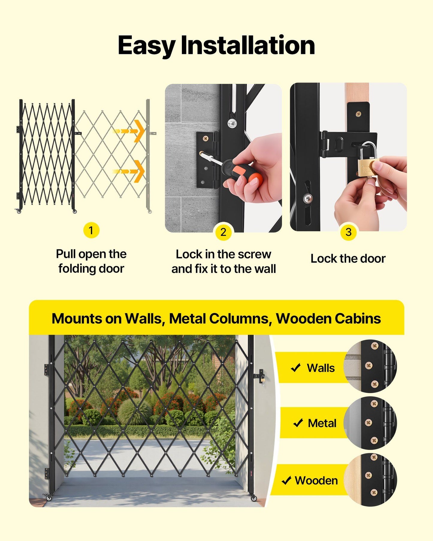 Single Folding Security Gate, Lockable Scissor Gate with 360 degree Swivel Casters, Outdoor Barricade Steel V952-GZDZDAQM63398ECAH001V0