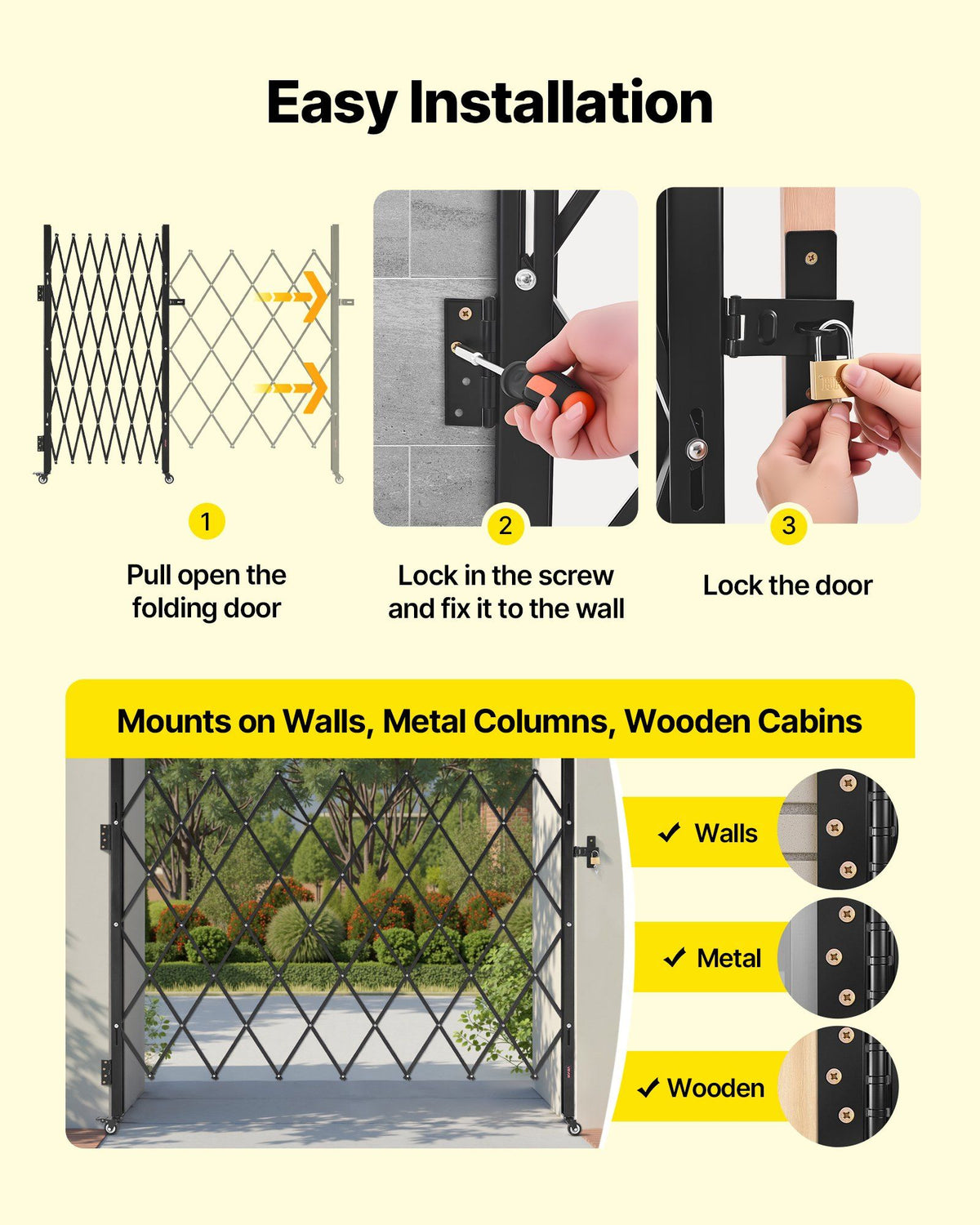 Single Folding Security Gate, Lockable Scissor Gate with 360 degree Swivel Casters, Outdoor Barricade Steel V952-GZDZDAQM63398ECAH001V0