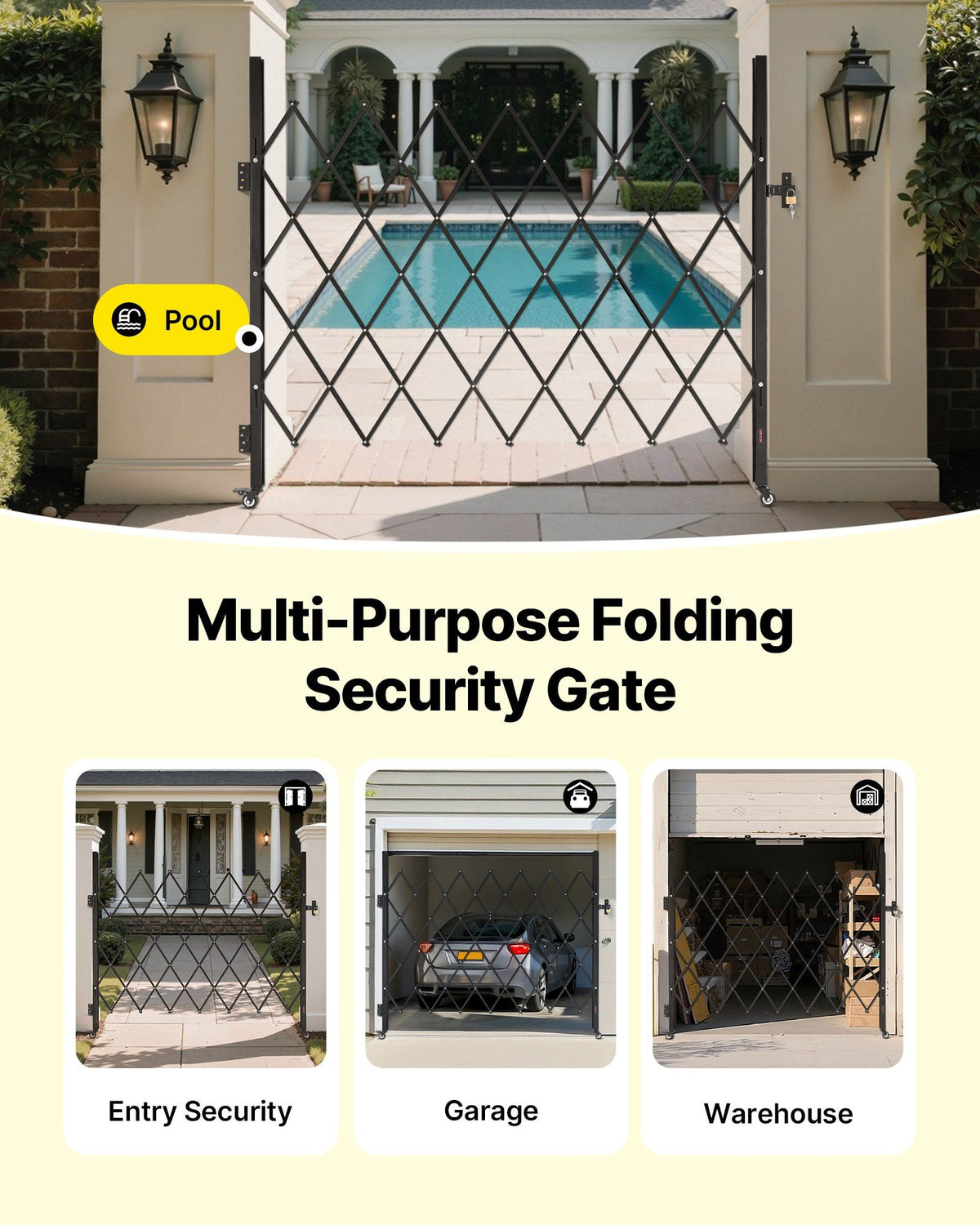 Single Folding Security Gate, Lockable Scissor Gate with 360 degree Swivel Casters, Outdoor Barricade Steel V952-GZDZDAQM63398ECAH001V0