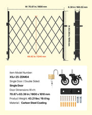 Single Folding Security Gate, Lockable Scissor Gate with 360 degree Swivel Casters, Outdoor Barricade Steel V952-GZDZDAQM63398ECAH001V0