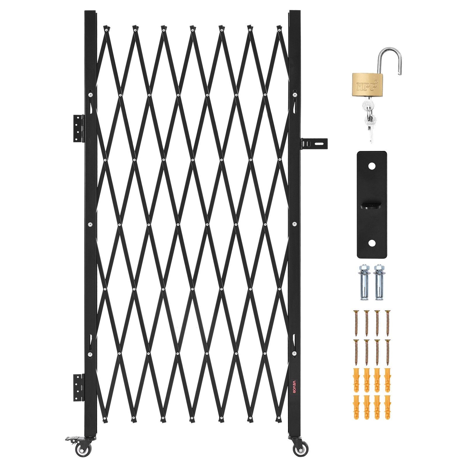 Single Folding Security Gate, Lockable Scissor Gate with 360 degree Swivel Casters, Outdoor Barricade Steel V952-GZDZDAQM63398ECAH001V0
