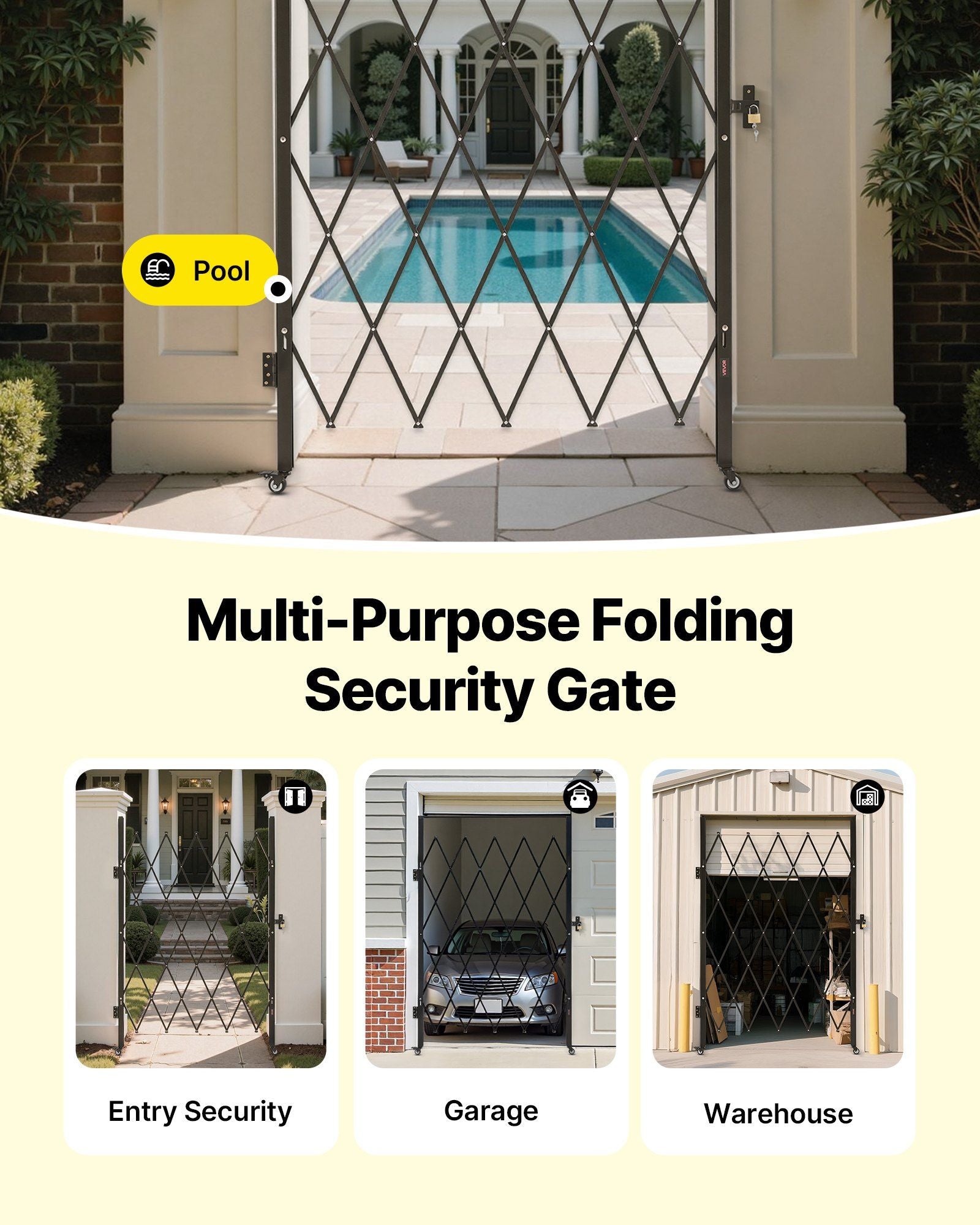 Single Folding Security Gate, Lockable Scissor Gate with 360 degree Swivel Casters, Outdoor Barricade Steel V952-GZDZDAQM79483EIKM001V0