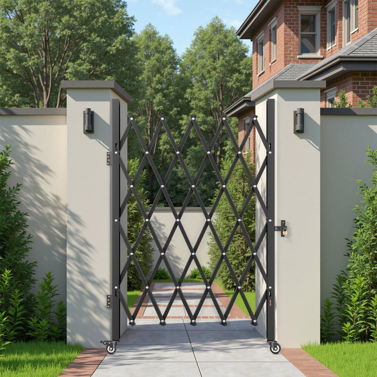 Single Folding Security Gate, Lockable Scissor Gate with 360 degree Swivel Casters, Outdoor Barricade Steel V952-GZDZDAQM79483EIKM001V0