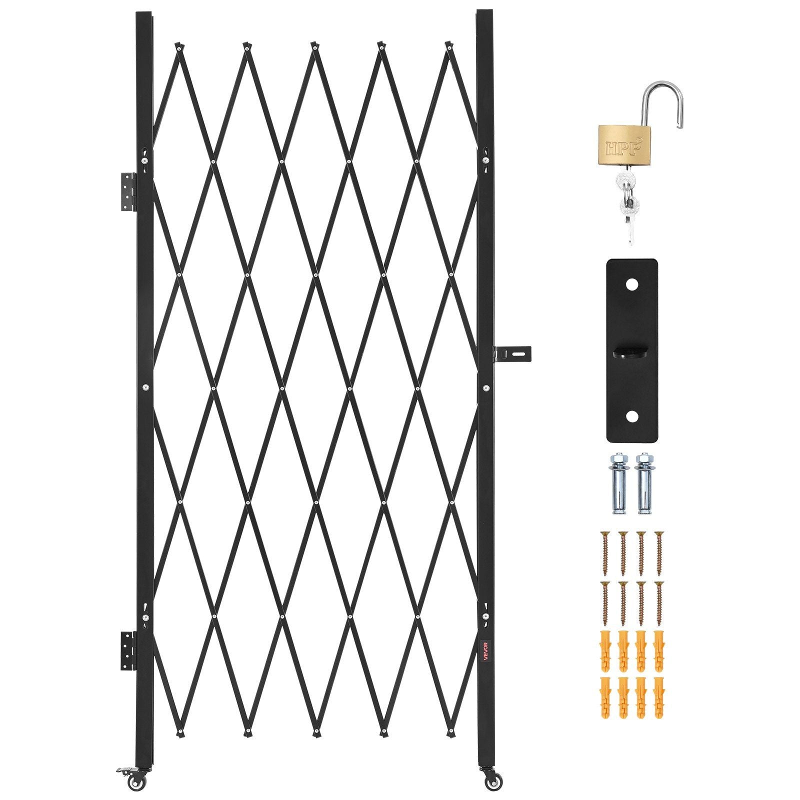 Single Folding Security Gate, Lockable Scissor Gate with 360 degree Swivel Casters, Outdoor Barricade Steel V952-GZDZDAQM79483EIKM001V0