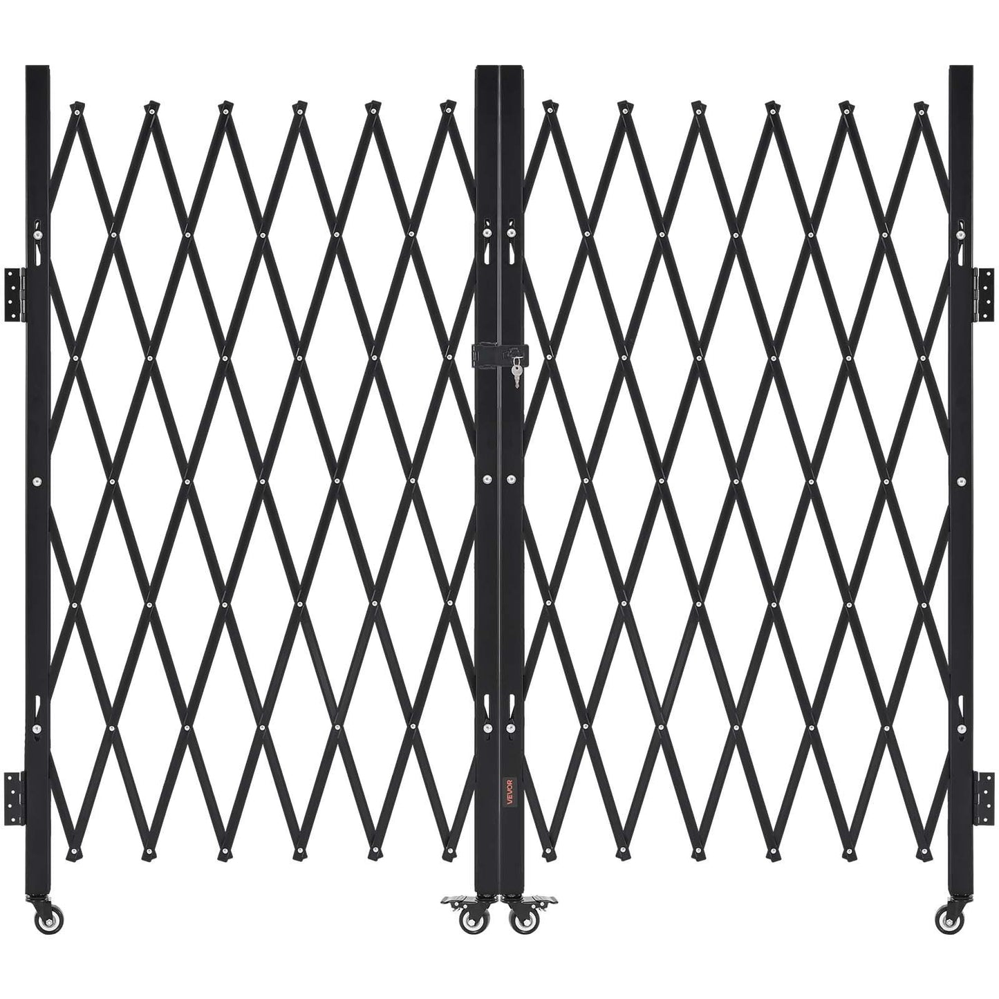 Double Folding Security Gate, Lockable Scissor Gate with 360 degree Swivel Casters, Outdoor Barricade Steel V952-GZSZDAQM63395RNRL001V0