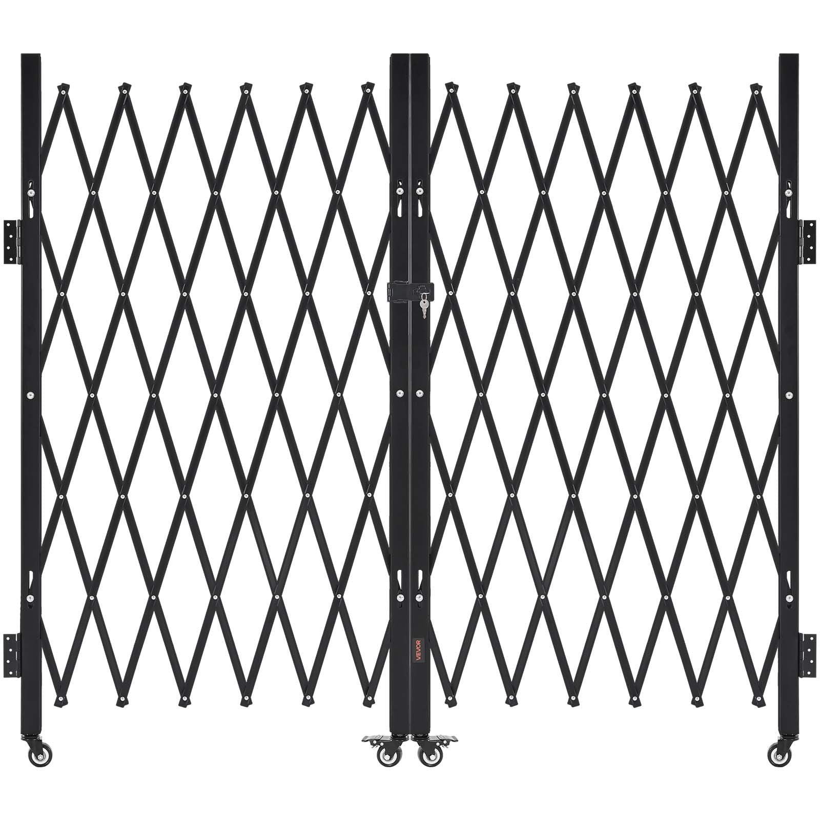 Double Folding Security Gate, Lockable Scissor Gate with 360 degree Swivel Casters, Outdoor Barricade Steel V952-GZSZDAQM63395RNRL001V0