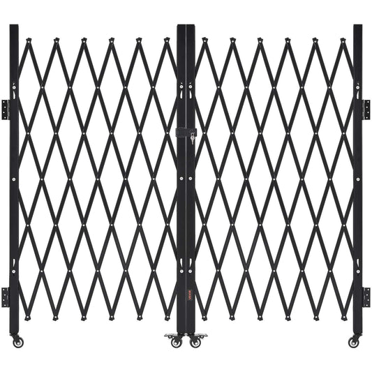 Double Folding Security Gate, Lockable Scissor Gate with 360 degree Swivel Casters, Outdoor Barricade Steel V952-GZSZDAQM63395RNRL001V0