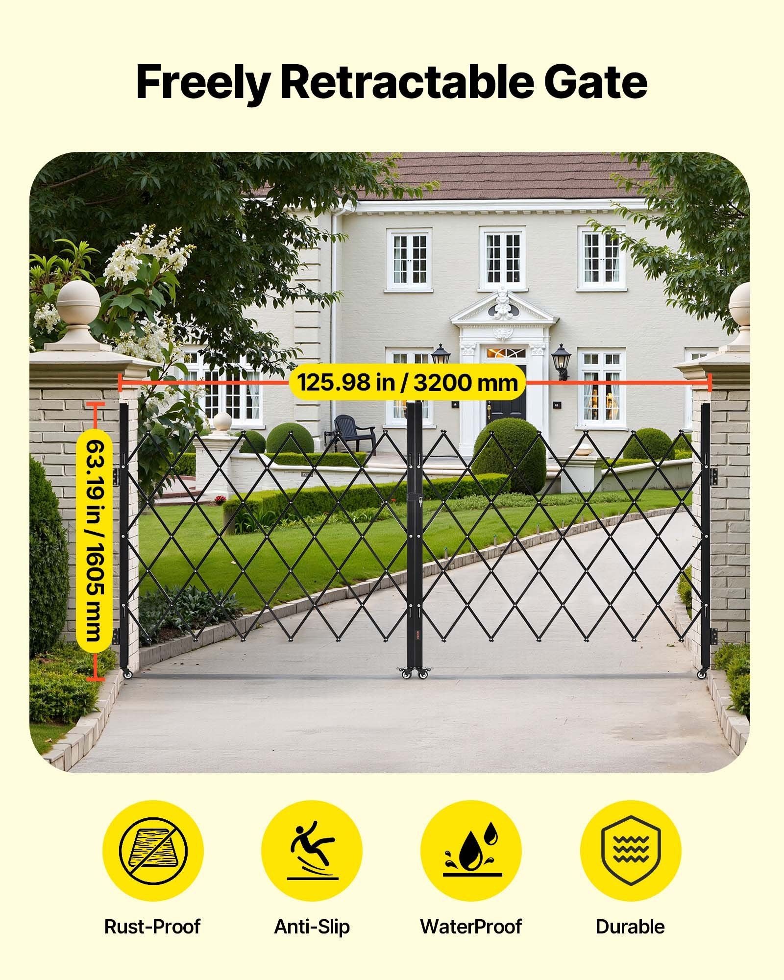 Double Folding Security Gate, Lockable Scissor Gate with 360 degree Swivel Casters, Outdoor Barricade Steel V952-GZSZDAQM63395RNRL001V0