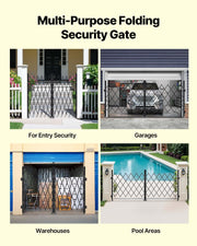 Double Folding Security Gate, Lockable Scissor Gate with 360 degree Swivel Casters, Outdoor Barricade Steel V952-GZSZDAQM63395RNRL001V0