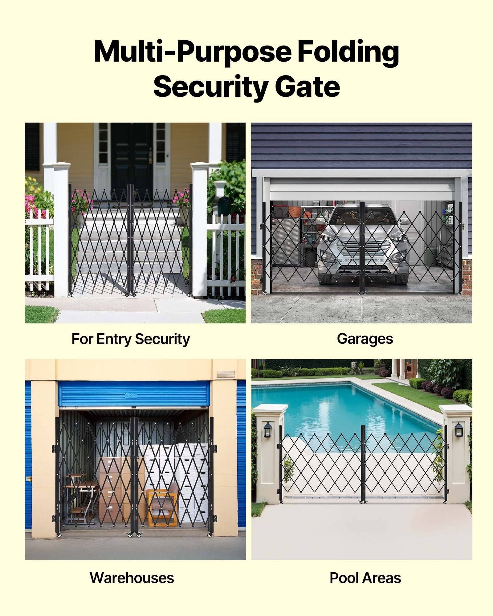 Double Folding Security Gate, Lockable Scissor Gate with 360 degree Swivel Casters, Outdoor Barricade Steel V952-GZSZDAQM63395RNRL001V0