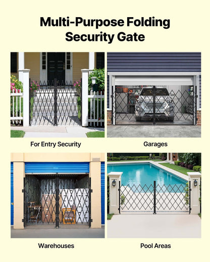 Double Folding Security Gate, Lockable Scissor Gate with 360 degree Swivel Casters, Outdoor Barricade Steel V952-GZSZDAQM63395RNRL001V0