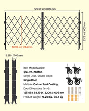 Double Folding Security Gate, Lockable Scissor Gate with 360 degree Swivel Casters, Outdoor Barricade Steel V952-GZSZDAQM63395RNRL001V0
