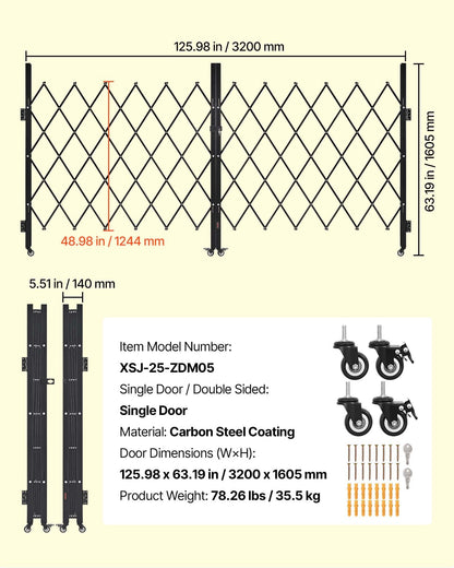 Double Folding Security Gate, Lockable Scissor Gate with 360 degree Swivel Casters, Outdoor Barricade Steel V952-GZSZDAQM63395RNRL001V0