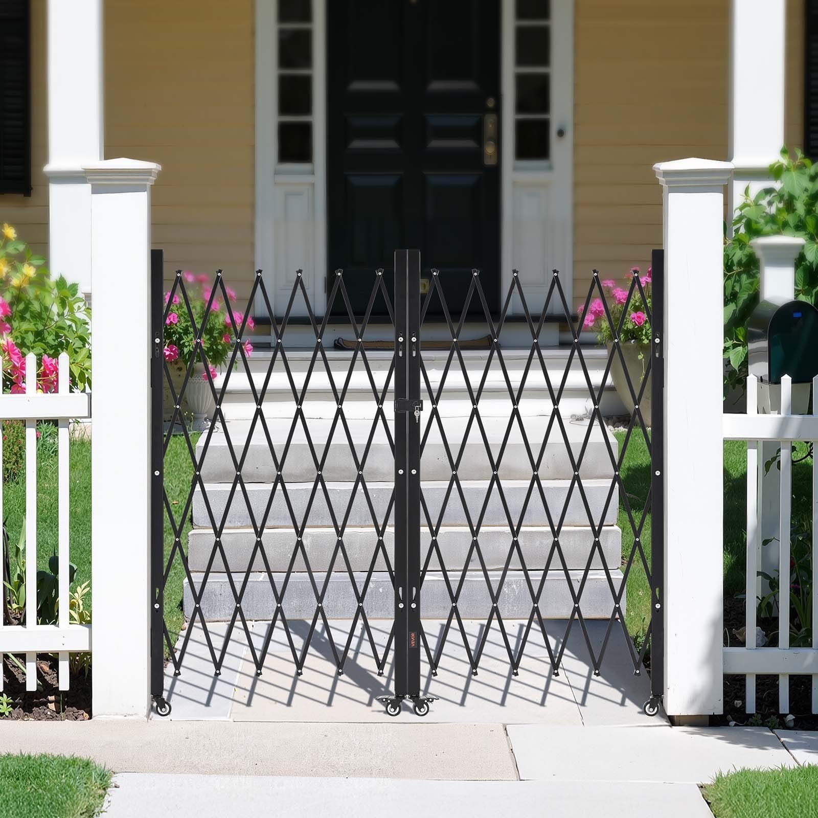 Double Folding Security Gate, Lockable Scissor Gate with 360 degree Swivel Casters, Outdoor Barricade Steel V952-GZSZDAQM63395RNRL001V0