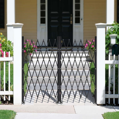 Double Folding Security Gate, Lockable Scissor Gate with 360 degree Swivel Casters, Outdoor Barricade Steel V952-GZSZDAQM63395RNRL001V0