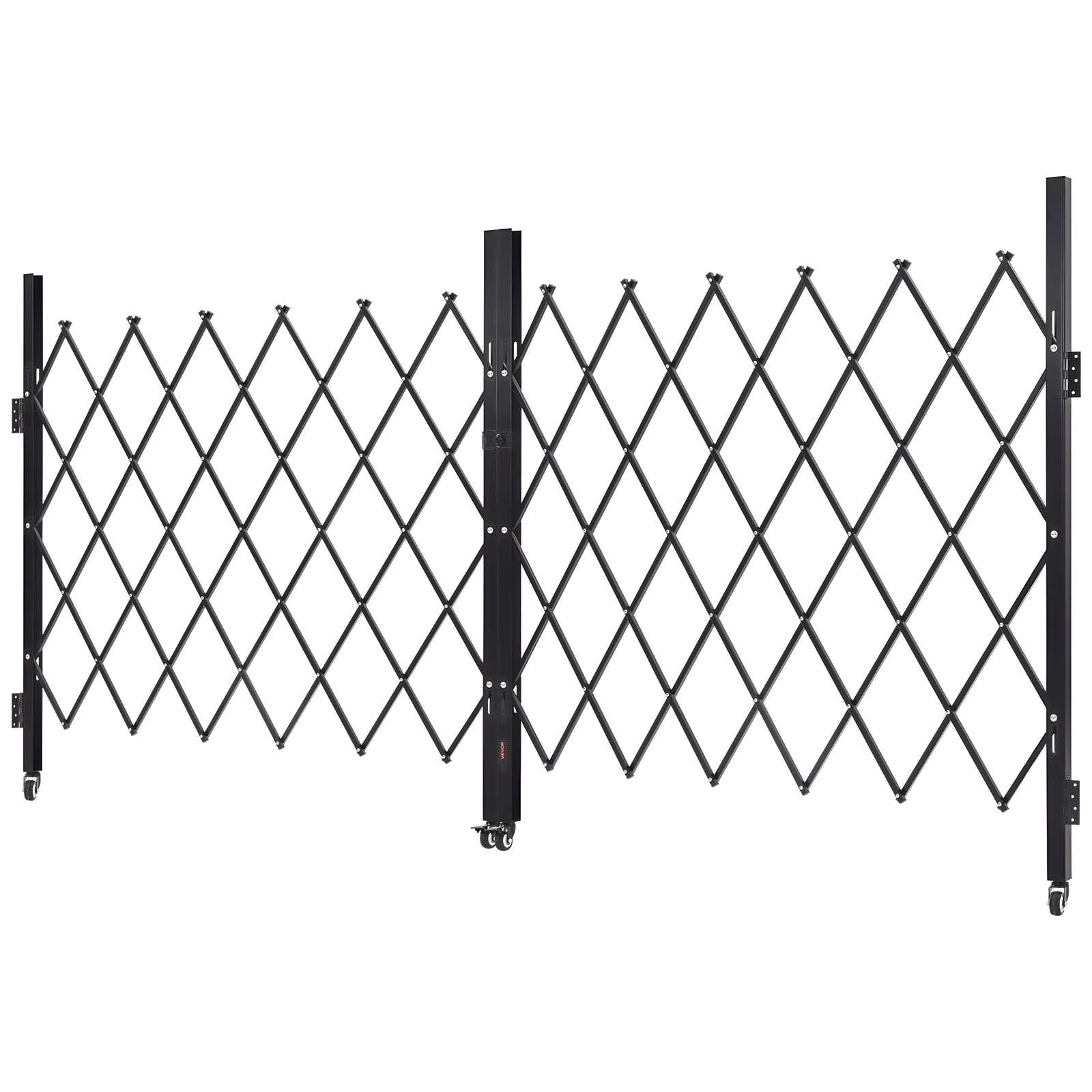 Double Folding Security Gate, Lockable Scissor Gate with 360 degree Swivel Casters, Outdoor Barricade Steel V952-GZSZDAQM63395RNRL001V0