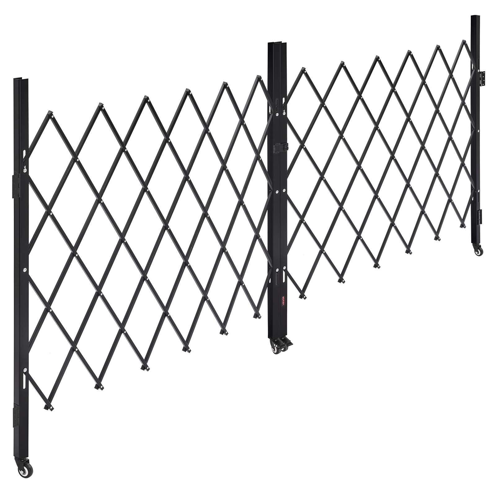 Double Folding Security Gate, Lockable Scissor Gate with 360 degree Swivel Casters, Outdoor Barricade Steel V952-GZSZDAQM63395RNRL001V0