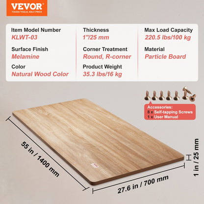 Table Top, 55" x 27.6" x 1", 220.5 lbs Load Capacity, Universal One-Piece Particle Board Desktop for Height V952-GZTZMBHB1407U0BS0V0